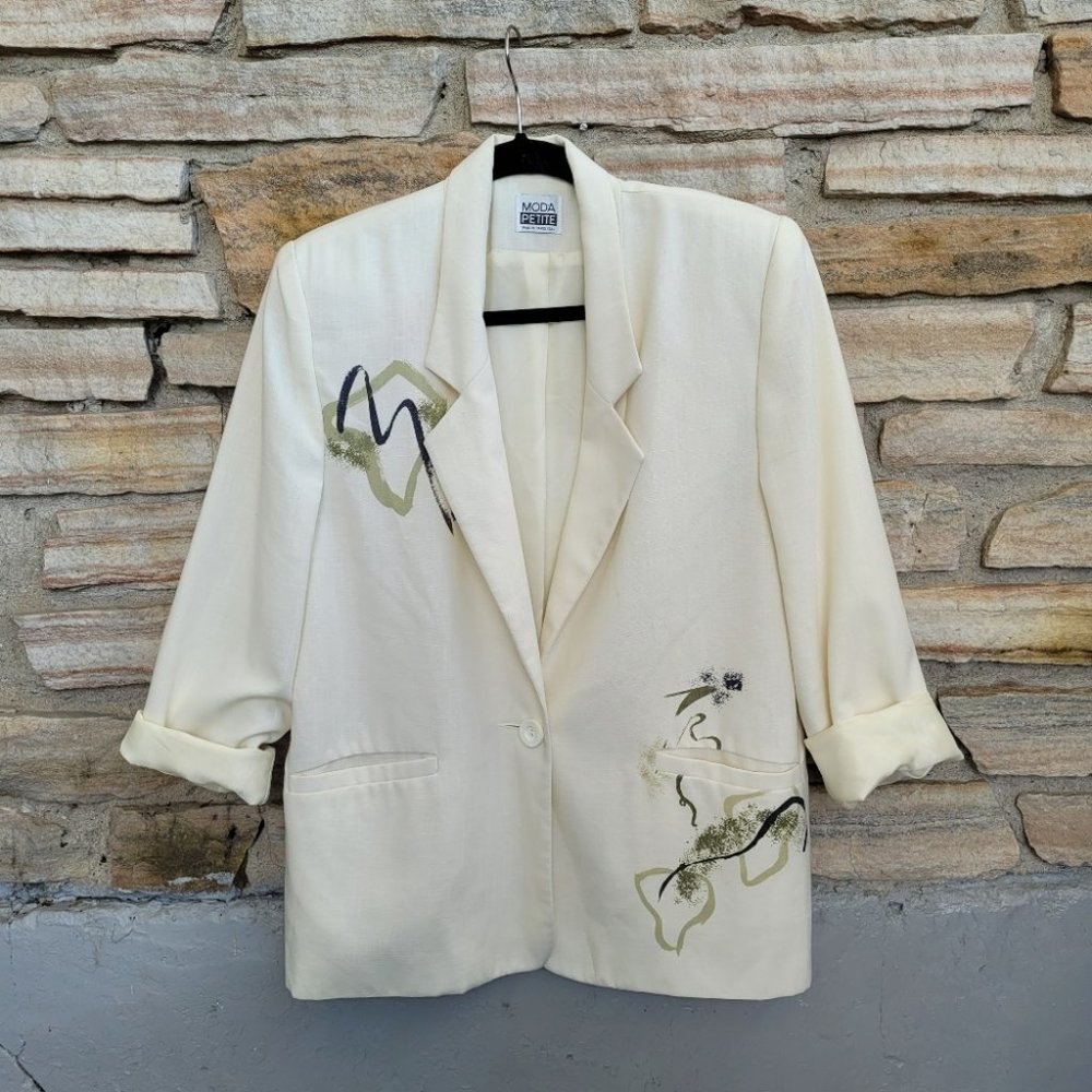 90's Cream Vogue Blazer Abstract Print